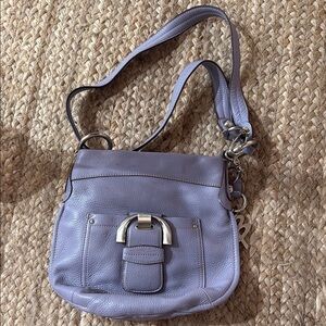 B. Makowsky Purple Leather Shoulder Bag with Decorative Buckle